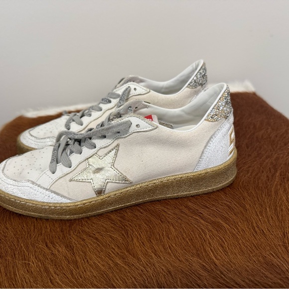 Golden Goose Ball Star Sneakers White Leather/canvas, Gold Star/Soles, Glitter - Picture 7 of 12
